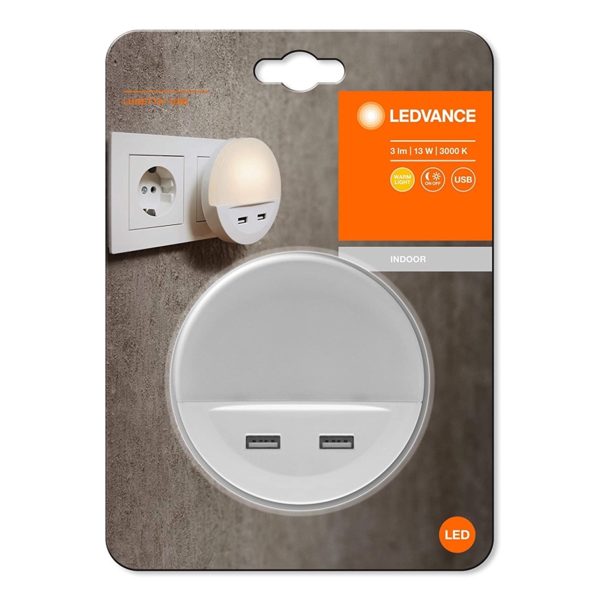 Ledvance - LED-нічник у розетку з сенсором LUNETTA 2xUSB LED/13W/230V