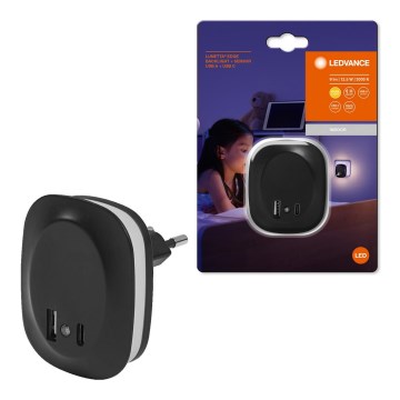 Ledvance - LED Нічник в розетку з датчиком і USB LUNETTA LED/12,5W/230V 3000K чорний