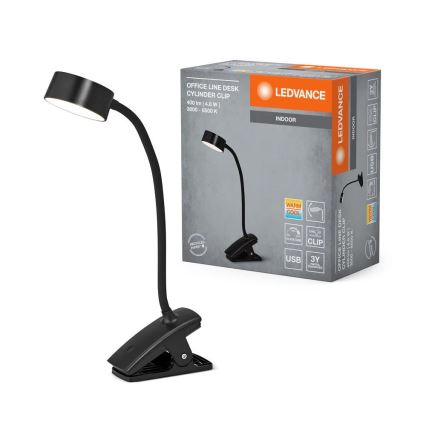 Ledvance - LED димована сенсорна настільна лампа з кліпсою CYLINDER LED/4,8W/5V 3000-6500K чорна