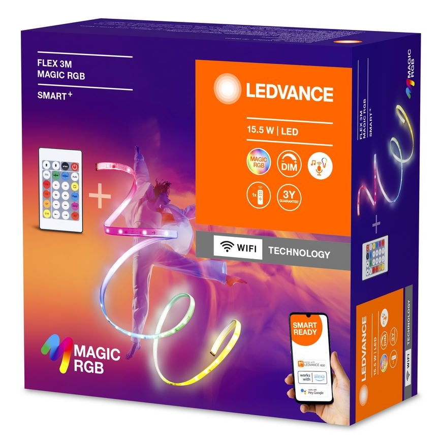 Ledvance - LED RGB Стрічка з регулюванням яскравості SMART+ MAGIC FLEX 3м LED/15,5W/230V Wi-Fi + пульт дистанційного керування