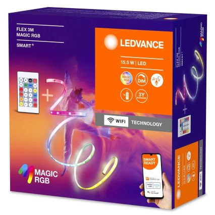 Ledvance - LED RGB Стрічка з регулюванням яскравості SMART+ MAGIC FLEX 3м LED/15,5W/230V Wi-Fi + пульт дистанційного керування