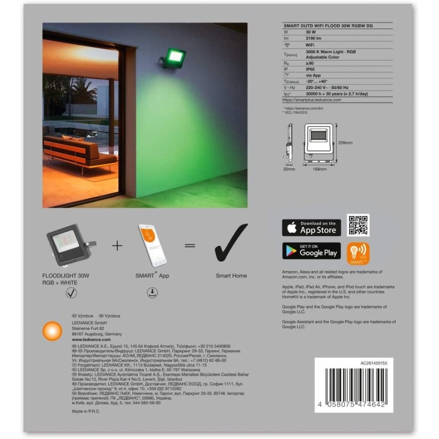 Ledvance - LED RGBW Прожектор SMART+ FLOOD LED/30W/230V IP65 Wi-Fi