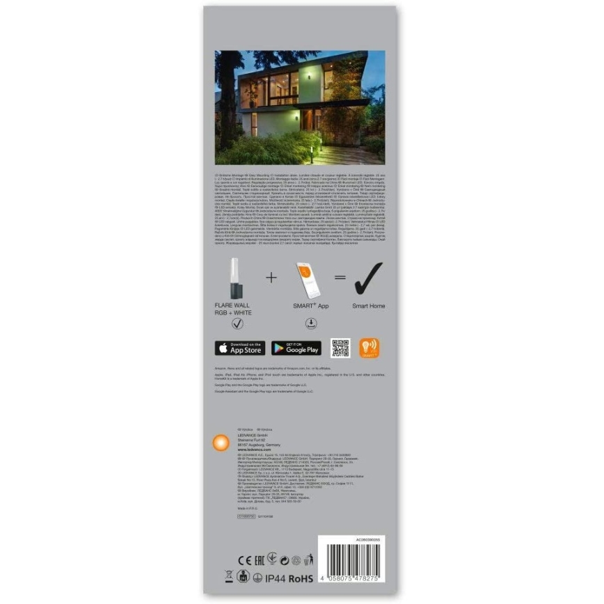 Ledvance - LED RGBW Вуличний настінний світильник SMART+ FLARE LED/7,5W/230V IP44 Wi-Fi