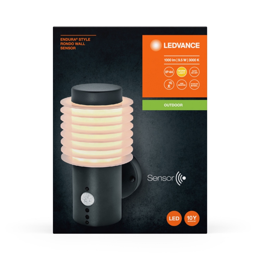Ledvance - LED Вуличний настінний світильник з датчиком ENDURA RONDO LED/9,5W/230V IP44 антрацит