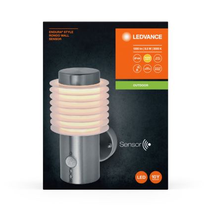 Ledvance - Світильник для зовнішнього настінного монтажу з датчиком ENDURA RONDO LED/9,5W/230V IP44 глянцевий хром