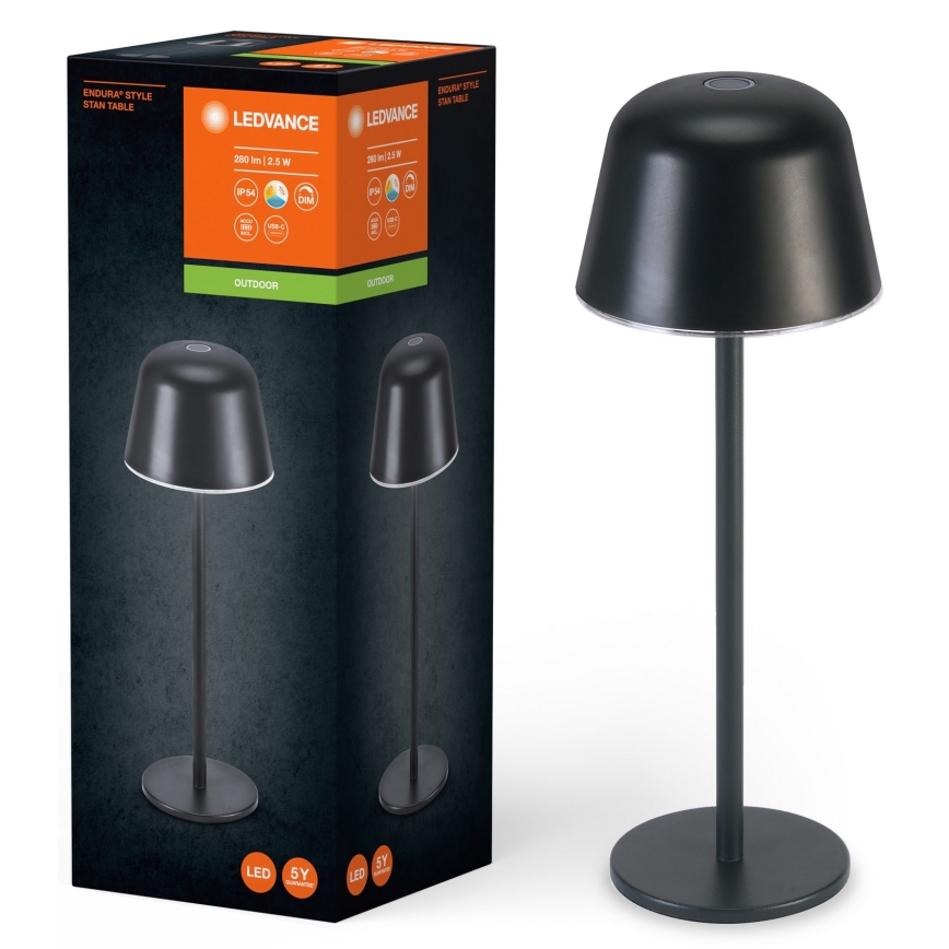 Ledvance - LED вулична акумуляторна лампа з регулюванням яскравості TABLE LED/2,5W/5V IP54 чорний