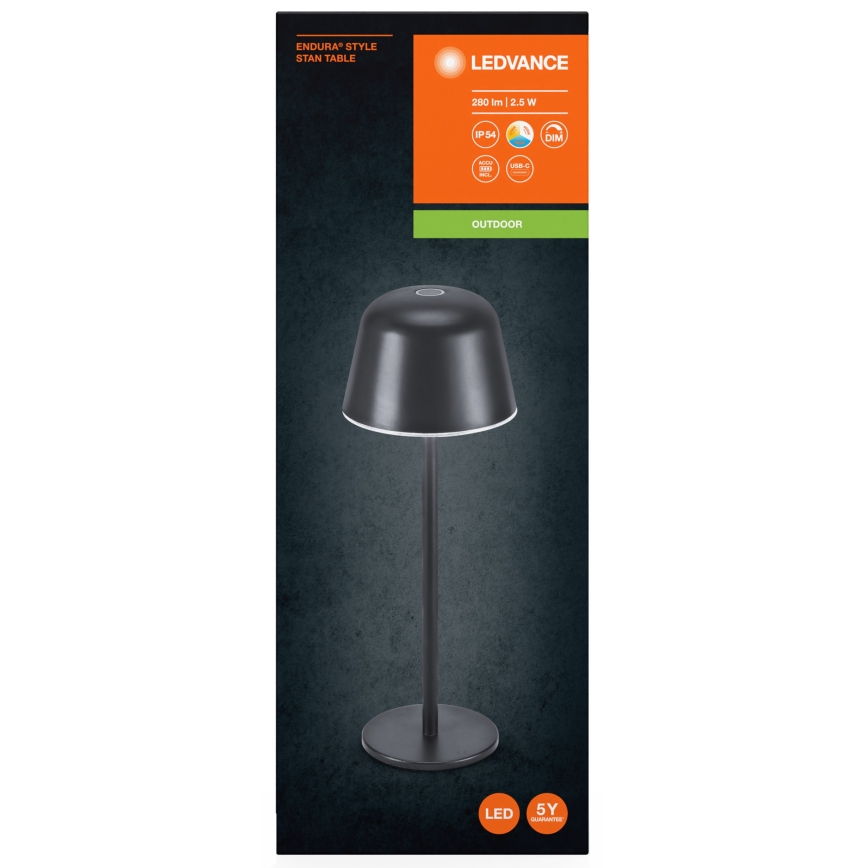 Ledvance - LED вулична акумуляторна лампа з регулюванням яскравості TABLE LED/2,5W/5V IP54 чорний