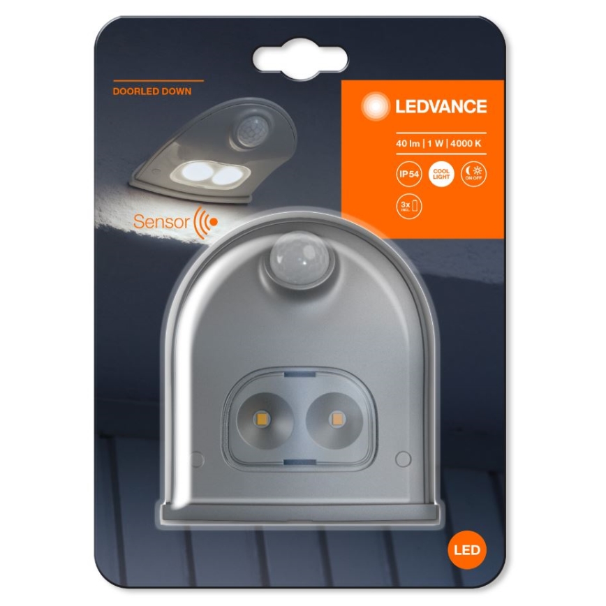 Ledvance - LED Вуличний настінний світильник з датчиком DOORLED LED/1W/3xAA IP54