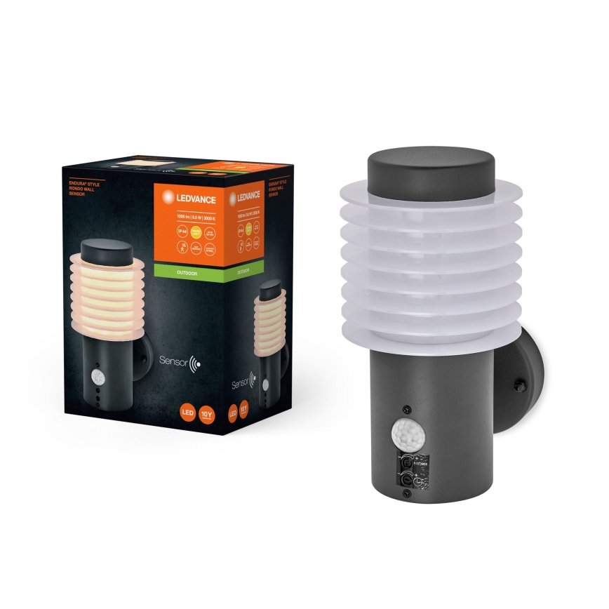 Ledvance - LED Вуличний настінний світильник з датчиком ENDURA RONDO LED/9,5W/230V IP44 антрацит