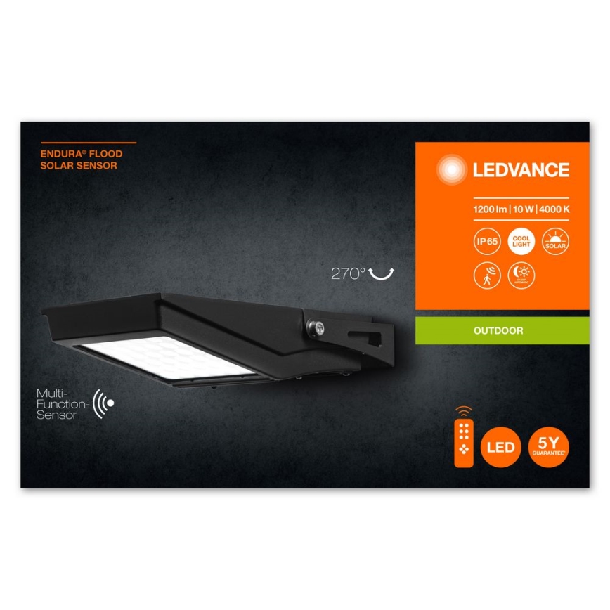 Ledvance - LED зовнішній сонячний прожектор з датчиком руху та сутінків FLOOD LED/10W/3,6V 2000 mAh IP65 + дистанційне керування