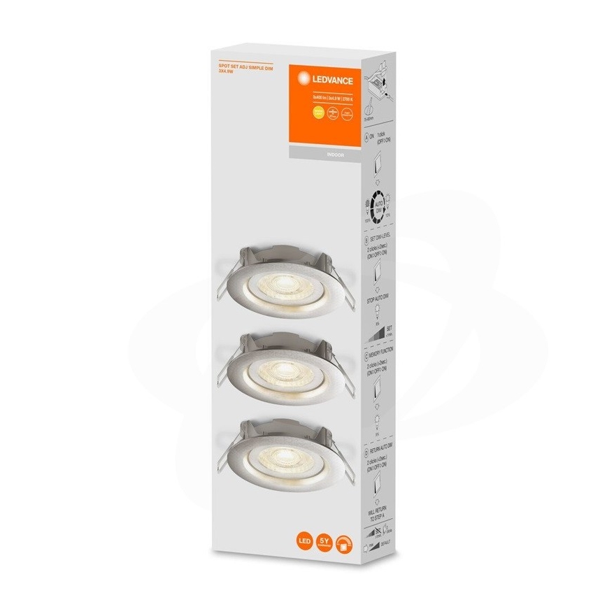 Ledvance - НАБОР из 3 диммируемых встраиваемых потолочных светильников SIMPLE LED/4,9W/230V