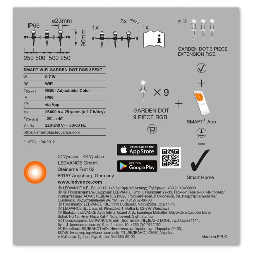 Ledvance - Набор светодиодных уличных светильников RGB SMART+ 3xLED/0,7W/230V IP65 Wi-Fi