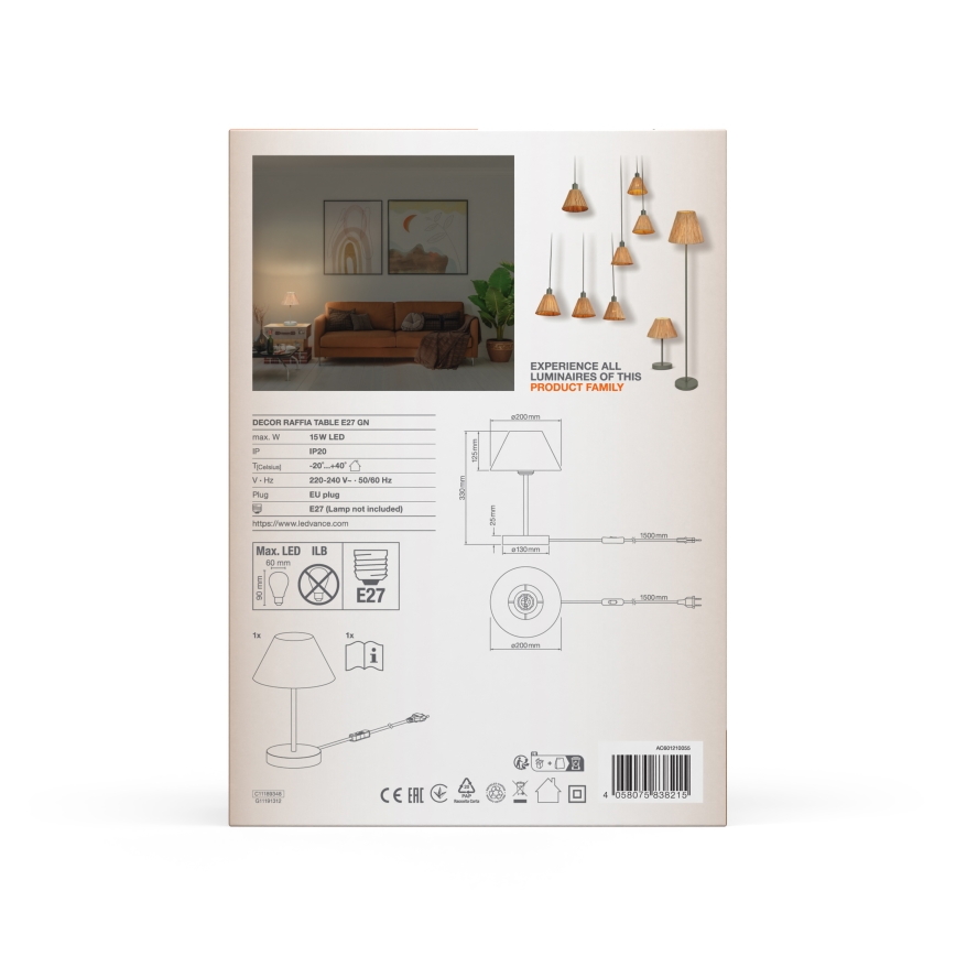 Ledvance - Настільна лампа DECOR RAFFIA 1xE27/15W/230V рафія