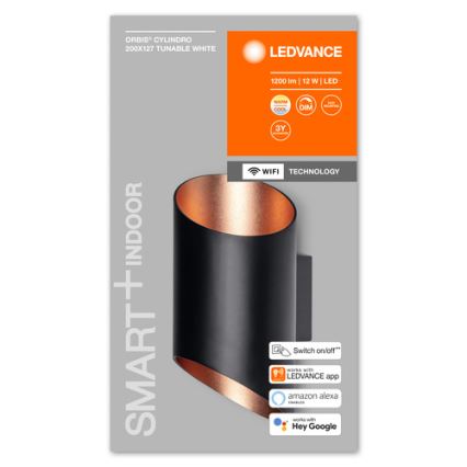 Ledvance - Настінний LED світильник з регулюванням яскравості SMART+ CYLINDRO LED/12W/230V 3000-6500K Wi-Fi чорний