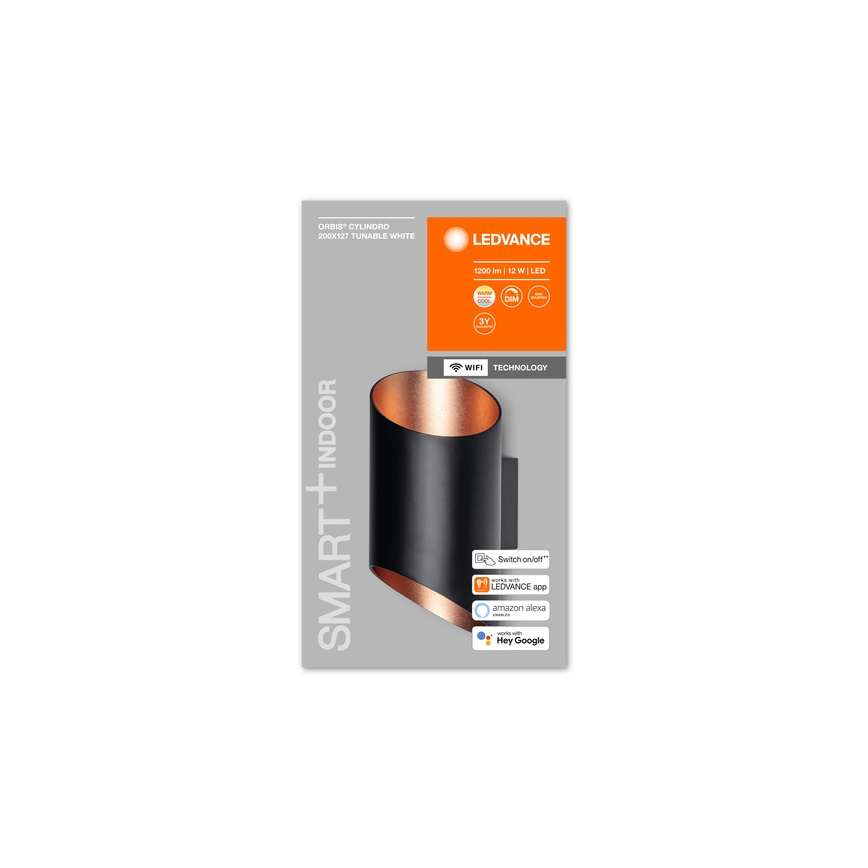 Ledvance - Настінний LED світильник з регулюванням яскравості SMART+ CYLINDRO LED/12W/230V 3000-6500K Wi-Fi чорний