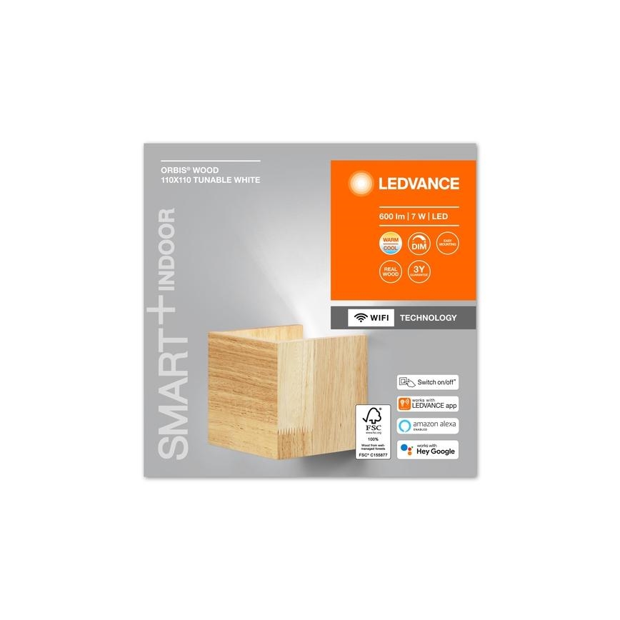 Ledvance - Настінний LED світильник з регулюванням яскравості SMART+ WOOD LED/7W/230V 3000-6500K Wi-Fi