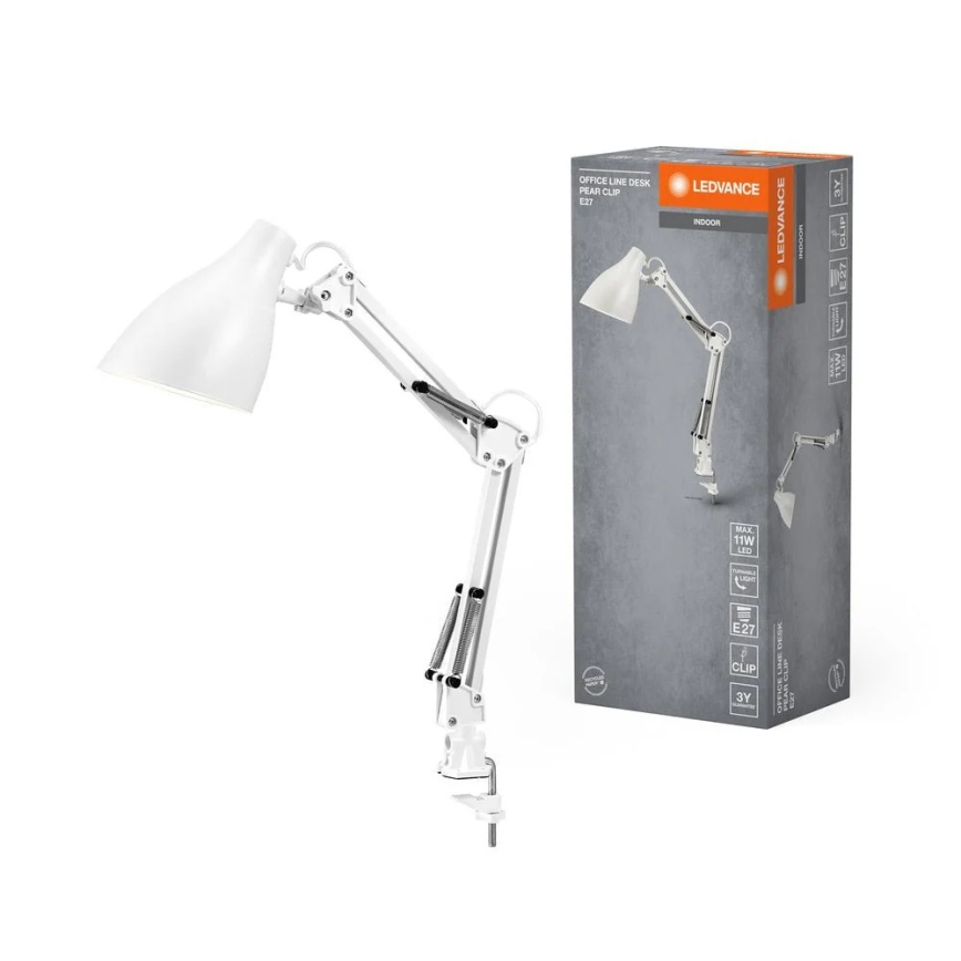 Ledvance - Настольная лампа с зажимом PEAR 1xE27/11W/230V белая