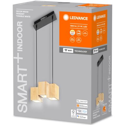 Ledvance - Підвісна LED люстра з регулюванням яскравості DECOR WOOD 3xLED/7W/230V Wi-Fi