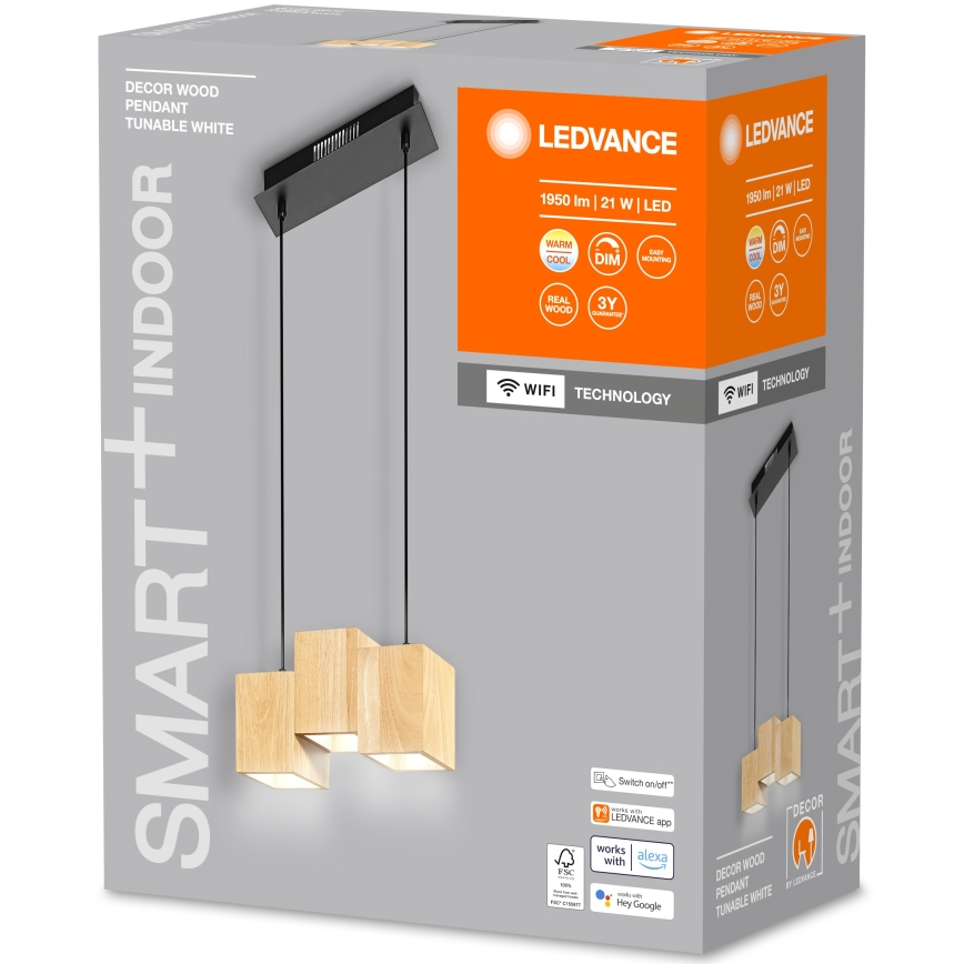 Ledvance - Підвісна LED люстра з регулюванням яскравості DECOR WOOD 3xLED/7W/230V Wi-Fi