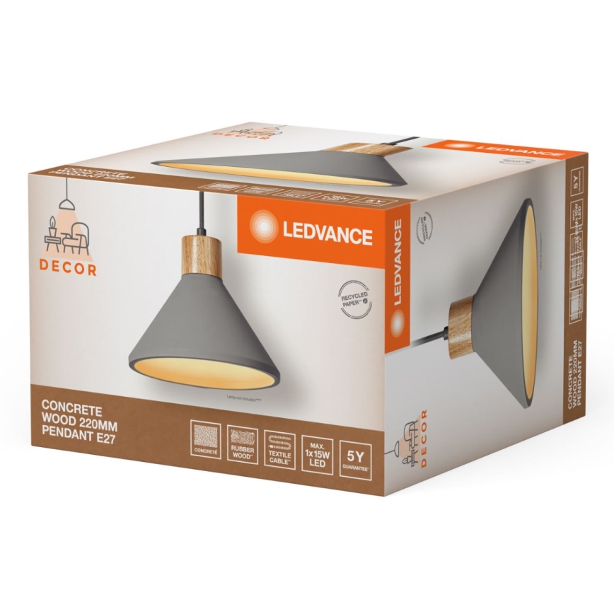 Ledvance - Підвісна люстра DECOR CONCRETE 1xE27/15W/230V діаметр 22 см бетон сірий