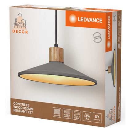 Ledvance - Підвісна люстра DECOR CONCRETE 1xE27/15W/230V діаметр 32 см бетон сірий