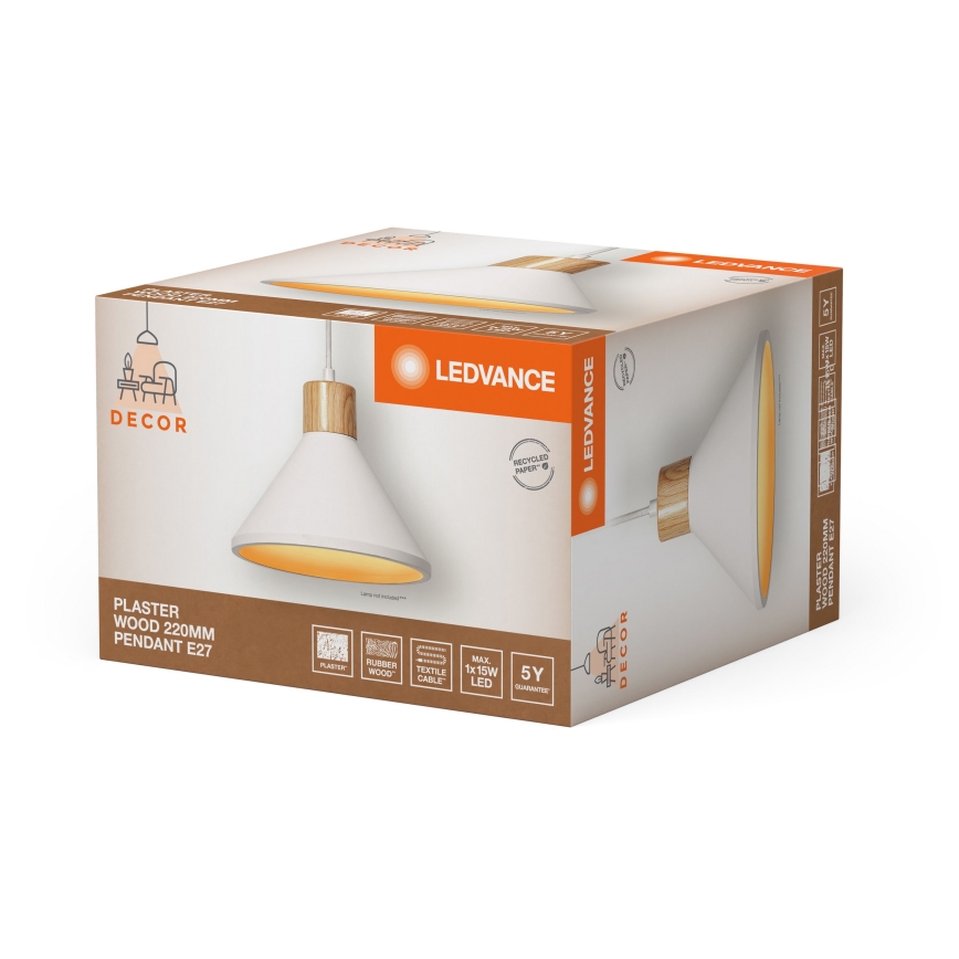 Ledvance - Підвісна люстра DECOR PLASTER 1xE27/25W/230V діаметр 22 см гіпс білий