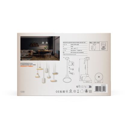 Ledvance - Підвісна люстра DECOR PLASTER 1xE27/25W/230V діаметр 22 см гіпс білий