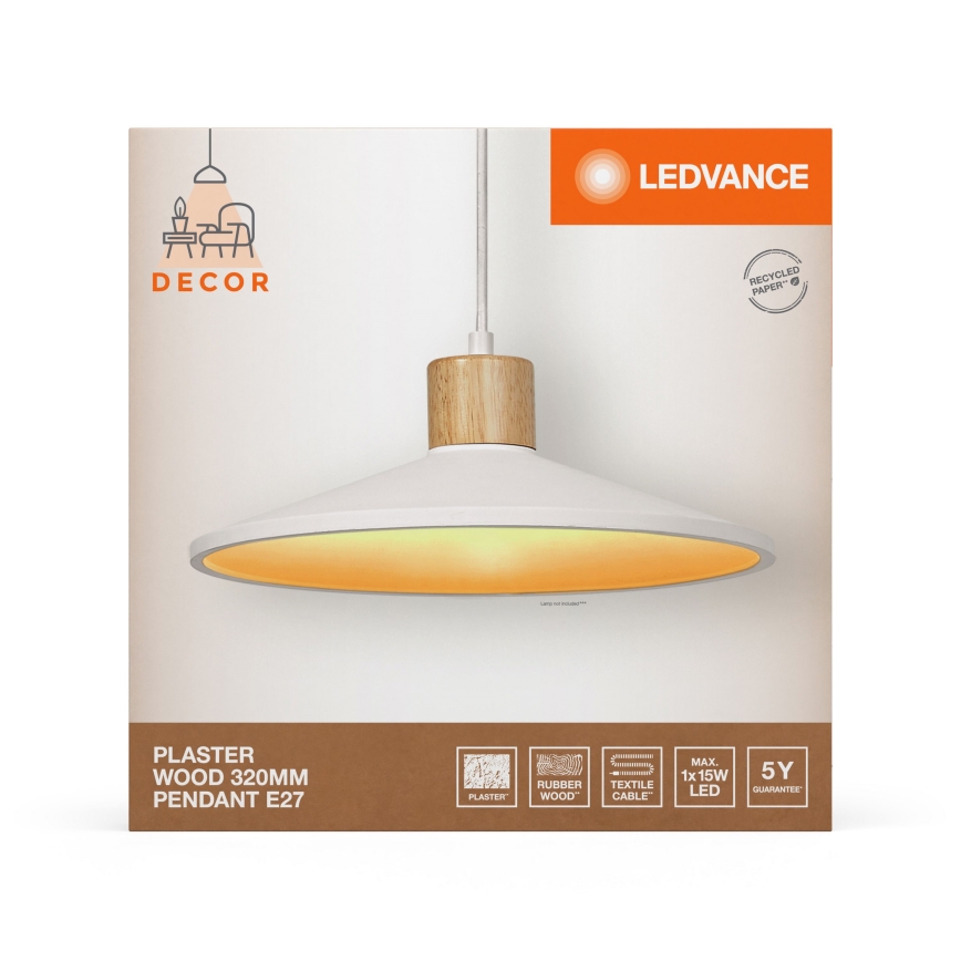 Ledvance - Підвісна люстра DECOR PLASTER 1xE27/25W/230V діаметр 32 см гіпс білий