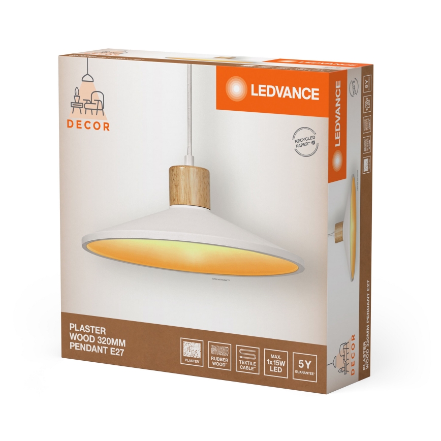 Ledvance - Підвісна люстра DECOR PLASTER 1xE27/25W/230V діаметр 32 см гіпс білий