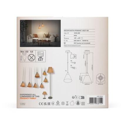 Ledvance - Підвісна люстра DECOR RAFFIA 1xE27/15W/230V рафія