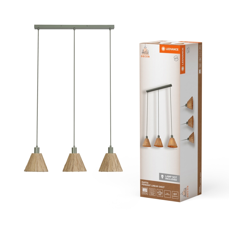 Ledvance - Підвісна люстра DECOR RAFFIA 3xE27/15W/230V рафія