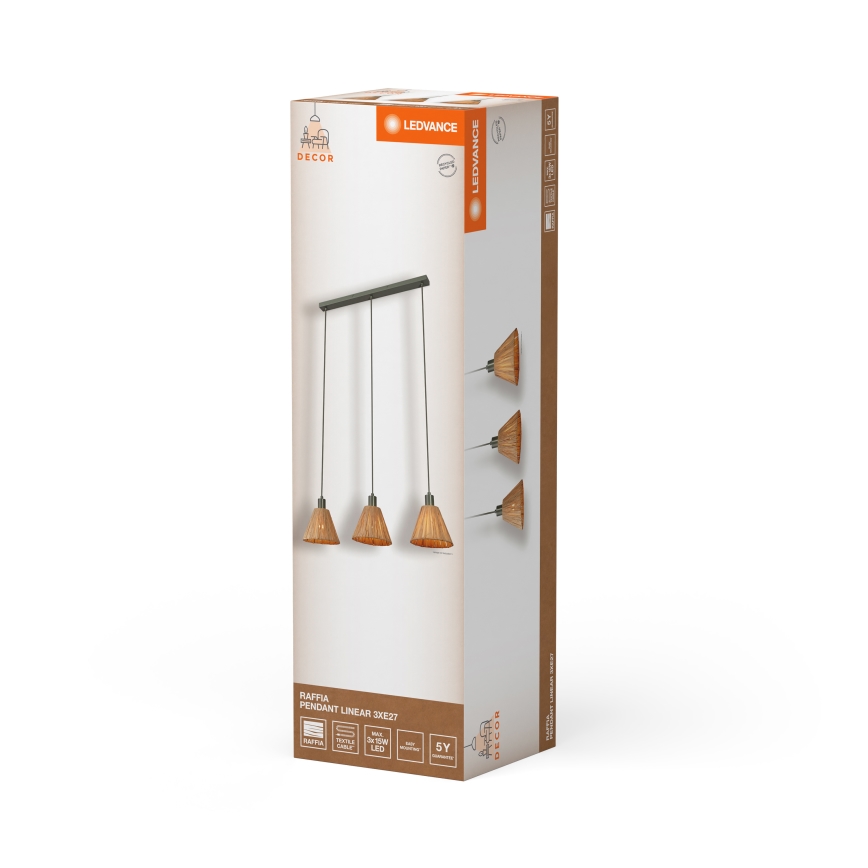 Ledvance - Підвісна люстра DECOR RAFFIA 3xE27/15W/230V рафія