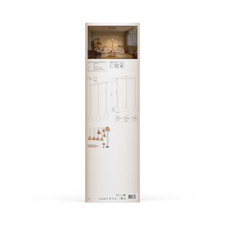 Ledvance - Підвісна люстра DECOR RAFFIA 3xE27/15W/230V рафія