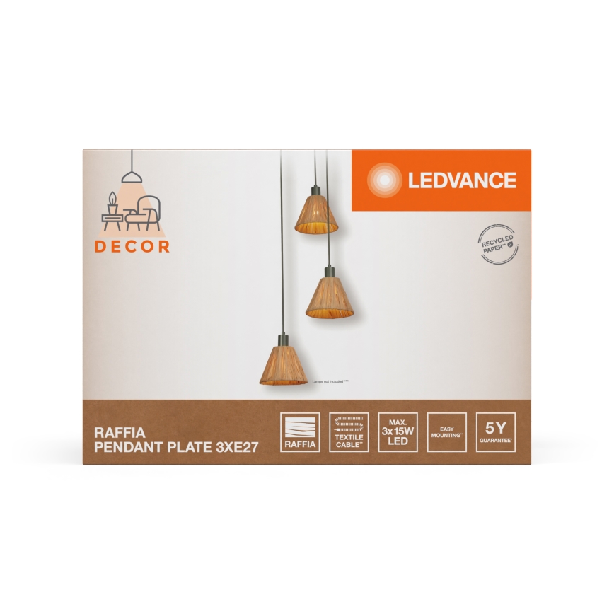 Ledvance - Підвісна люстра DECOR RAFFIA 3xE27/15W/230V рафія