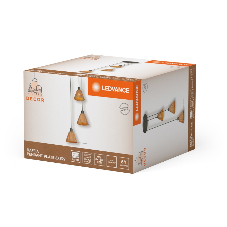 Ledvance - Підвісна люстра DECOR RAFFIA 3xE27/15W/230V рафія