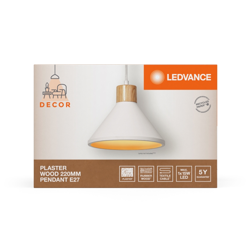 Ledvance - Подвесная люстра DECOR PLASTER 1xE27/25W/230V диаметр 22 см гипс белый