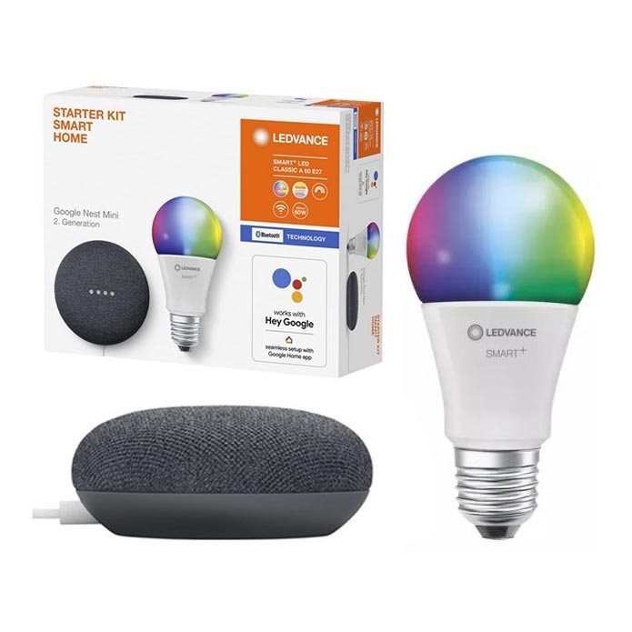 Ledvance - Розумна акустична система Google Nest Mini + LED RGBW Лампочка з регулюванням яскравості SMART+ E27/9W/230V