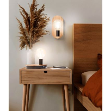 Ledvance - Сенсорна настільна лампа з USB-роз'ємом DECOR WOOD 1xE27/8W/230V каучукове дерево