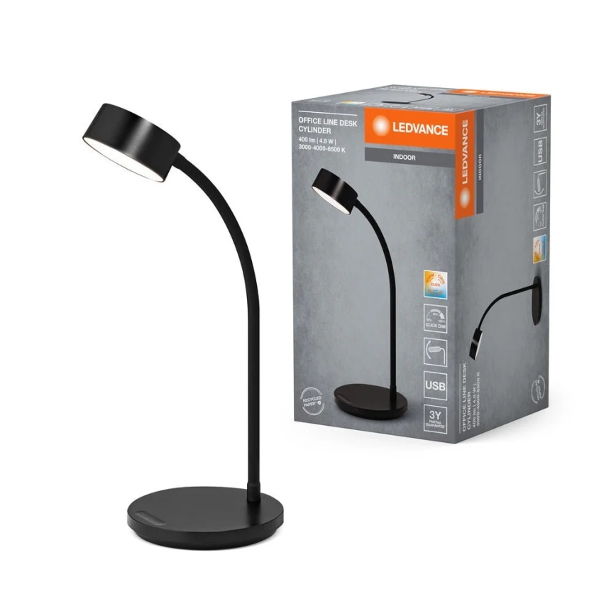Ledvance - Диммируемая сенсорная настольная светодиодная лампа OFFICE LED/4,8W/5V 3000-6500K черная
