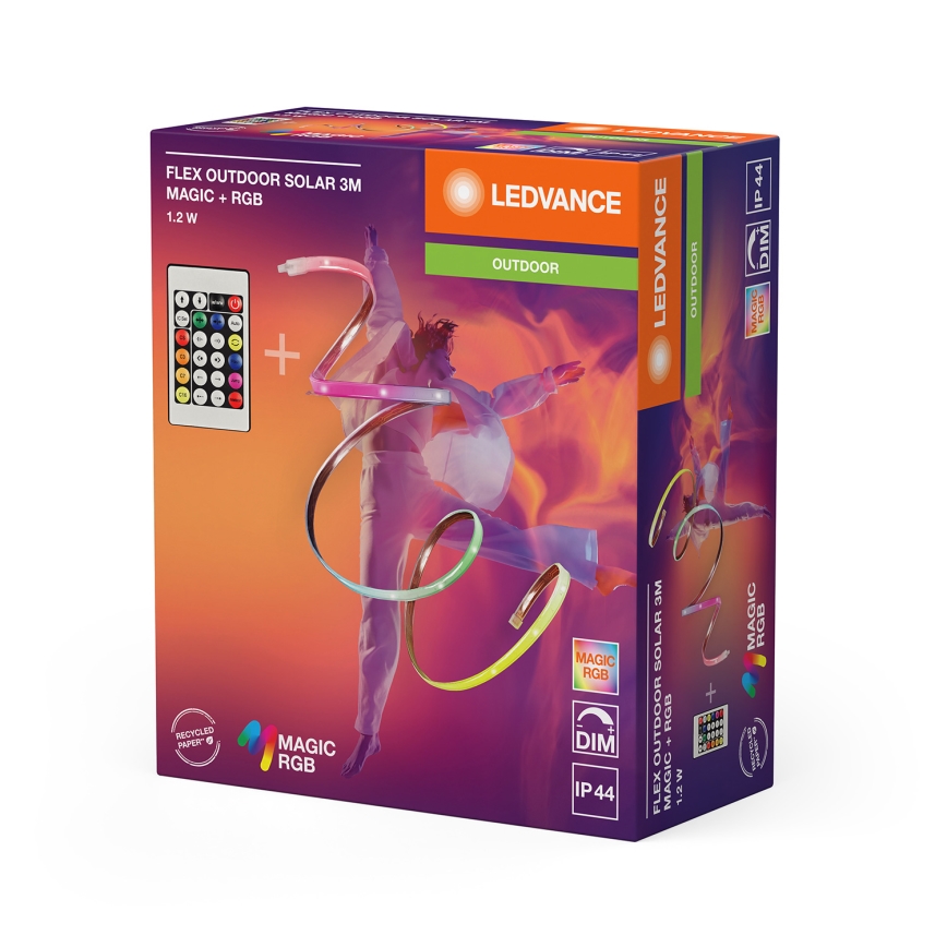 Ledvance - Диммируемая RGB LED солнечная лента FLEX MAGIC 3m LED/1,2W/3,7V 2000 mAh IP44 + пульт дистанционного управления