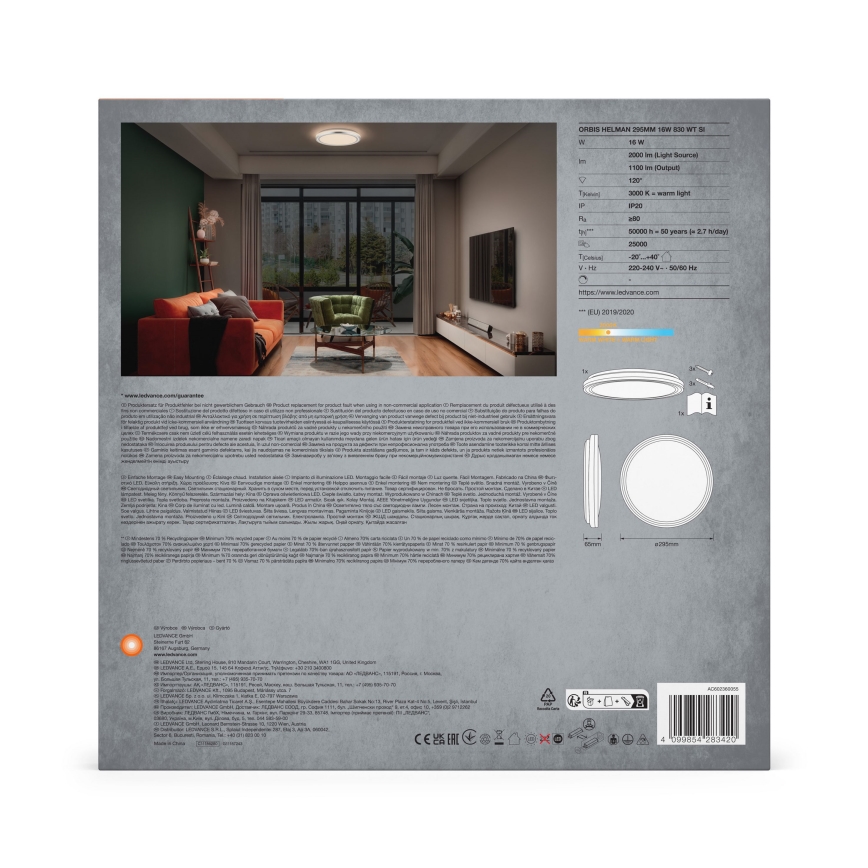 Ledvance - Стельовий LED світильник ORBIS HELMAN LED/16W/230V діаметр 29,5 см срібний