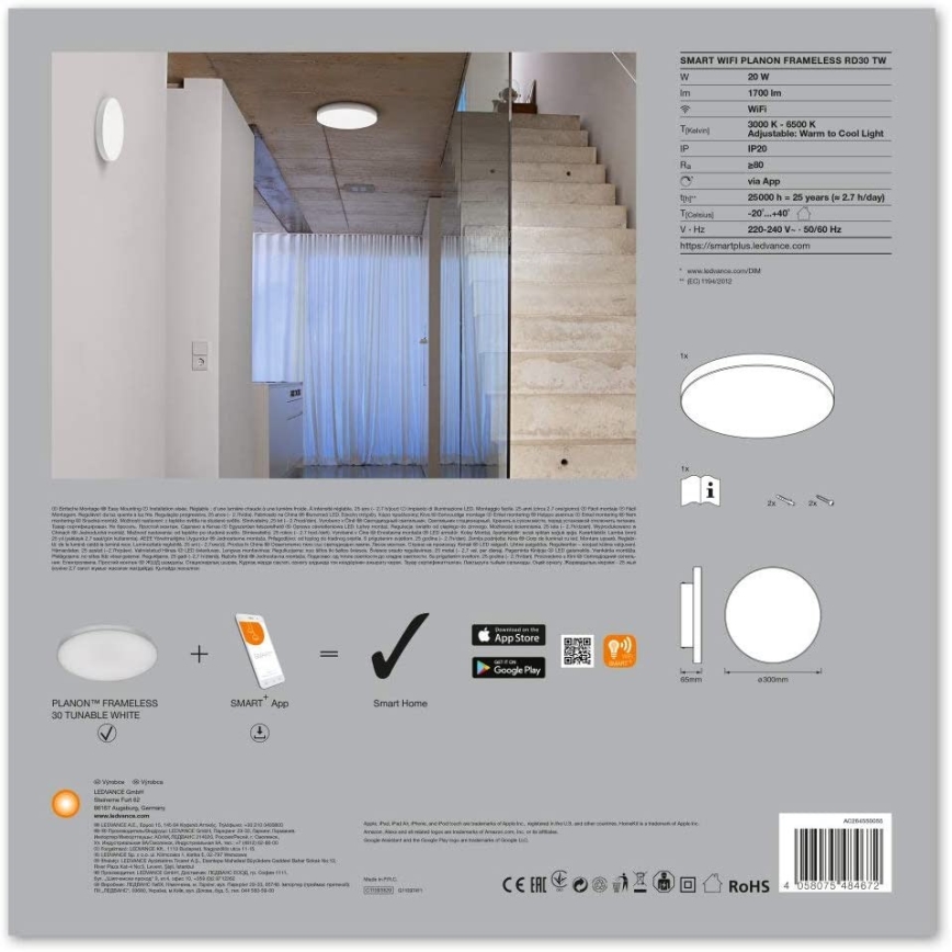 Ledvance - Стельовий LED світильник з регулюванням яскравості SMART+ FRAMELESS LED/20W/230V 3000K-6500K Wi-Fi