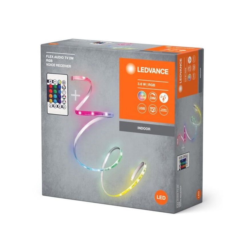 Ledvance - Светодиодная RGB-лента для ТВ с регулированием яркости FLEX AUDIO 2 м LED/3,6W/5V + дистанционное управление