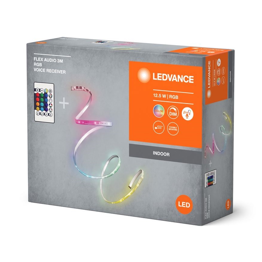 Ledvance - Светодиодная RGB-лента с регулированием яркости FLEX AUDIO 3 м LED/12,5W/230V + дистанционное управление