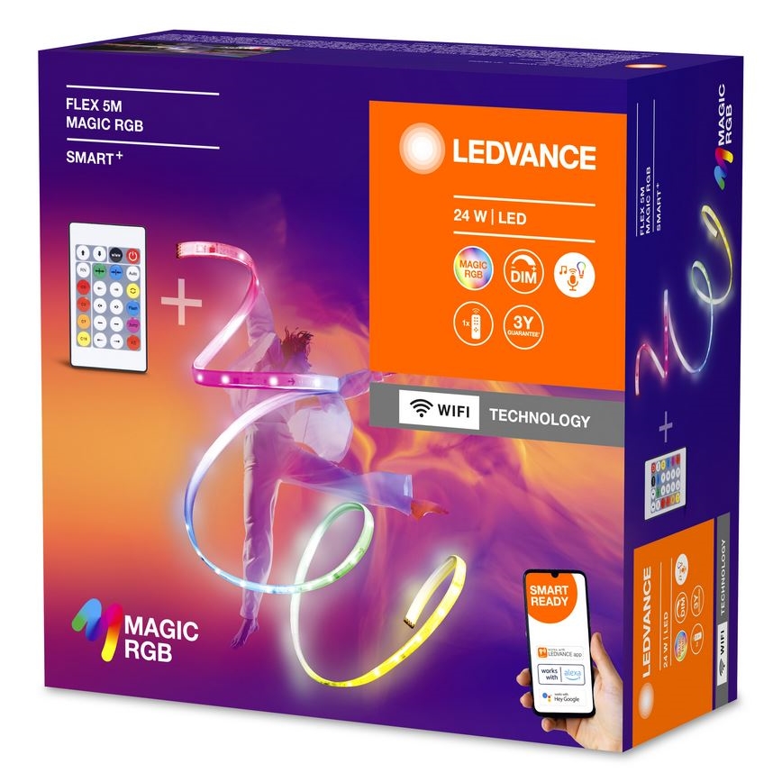 Ledvance - Светодиодная RGB-лента с регулированием яркости SMART+ MAGIC FLEX 5 м LED/24W/230V Wi-Fi + дистанционное управление