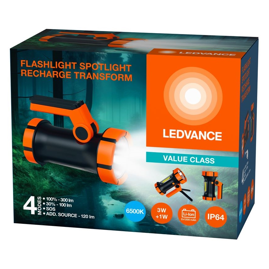 Ledvance - Светодиодный аккумуляторный фонарь с повербанком FLASHLIGHT LED/3W/5V IP64 2400 mAh