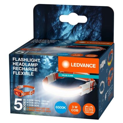 Ledvance - Светодиодный аккумуляторный налобный фонарь FLASHLIGHT LED/3W/5V 1000 mAh
