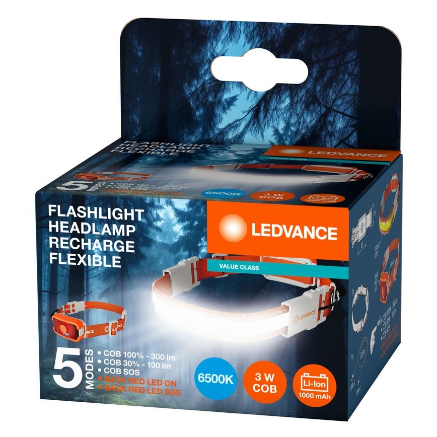 Ledvance - Светодиодный аккумуляторный налобный фонарь FLASHLIGHT LED/3W/5V 1000 mAh