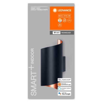 Ledvance - Светодиодный диммируемый настенный светильник SMART+ TWIST LED/12W/230V 3000-6500K Wi-Fi черный