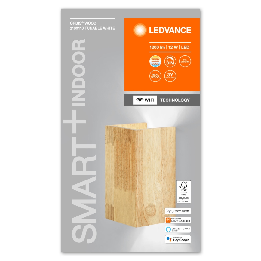 Ledvance - Светодиодный диммируемый настенный светильник SMART+ WOOD LED/12W/230V 3000-6500K Wi-Fi